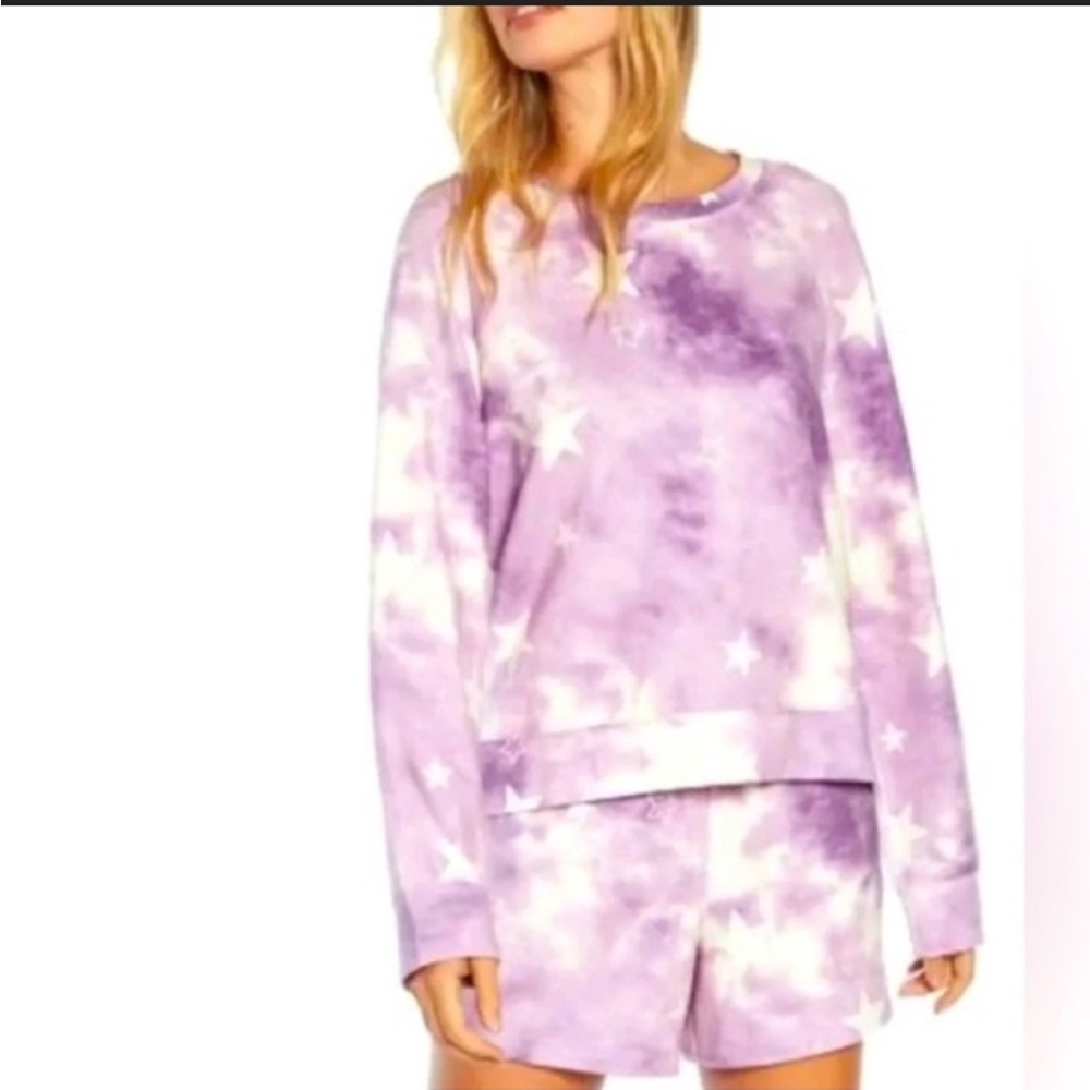 Wildfox Purple and White Tye Dye Star Crewneck Sweatshirt Large